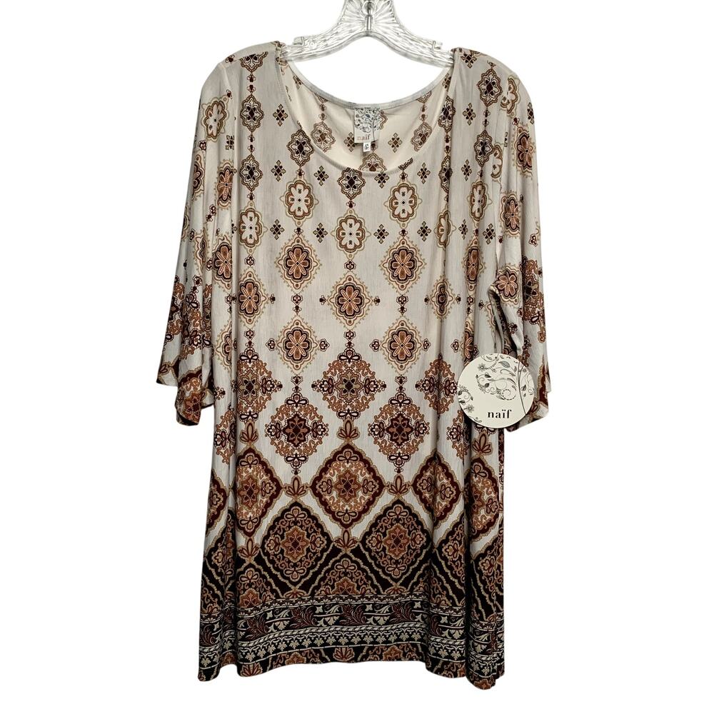 NWT Naif Boutique Stretch Flowy Blouse Boho Indie Mandala Vibes 1/2 Sleeve Tunic